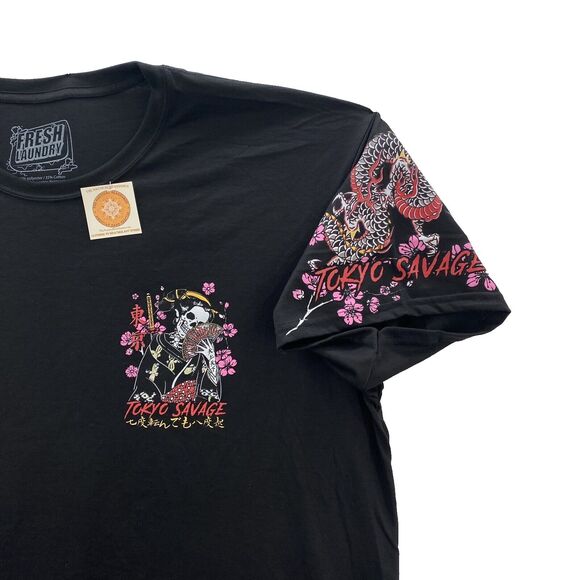 Fresh Laundry T Shirt Mens 3XL Black Skeleton Tokyo Savage Dragon Cherry Blossom - Picture 4 of 7